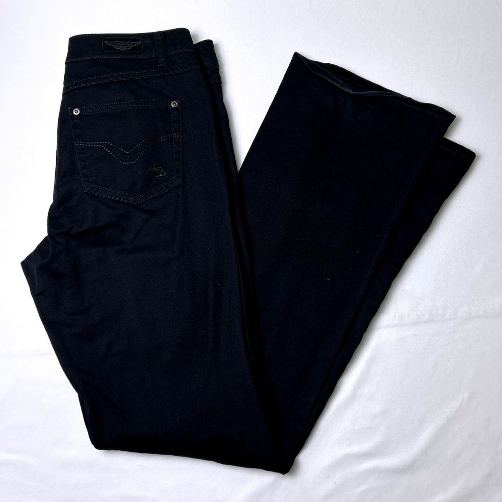 Harley Davidson Womens Mid Rise Bootcut Long Jeans Size 6 Black Biker Moto Edgy